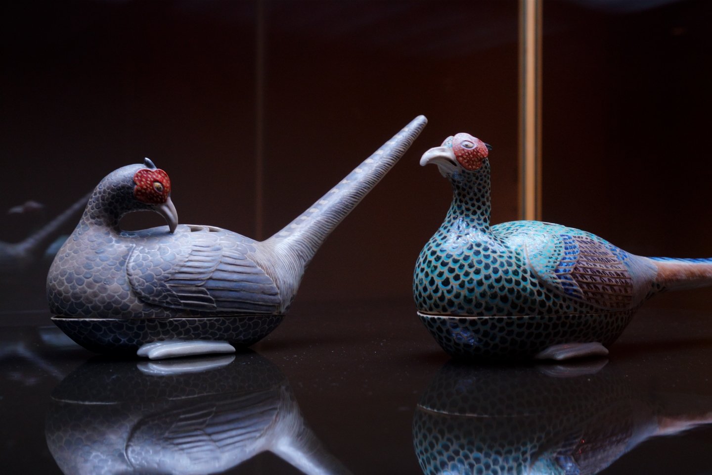 Incense burner in the shape of a pheasant, overglaze enamels