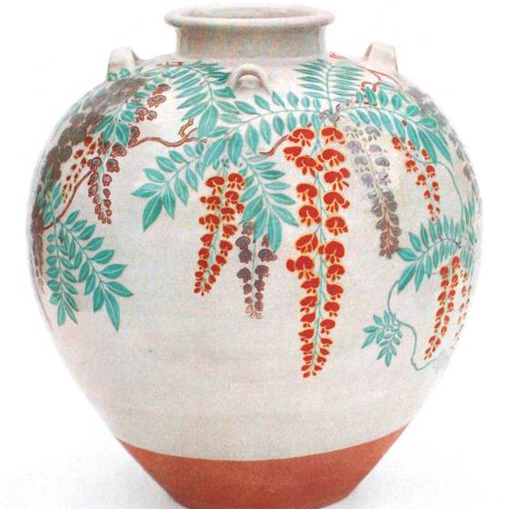 色絵藤花文茶壺
